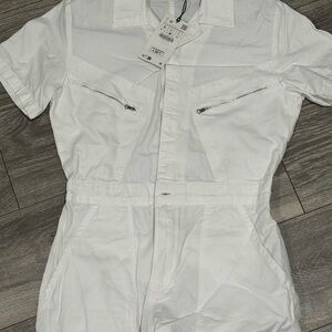 Zara White Short Sleeve Jumpsuit